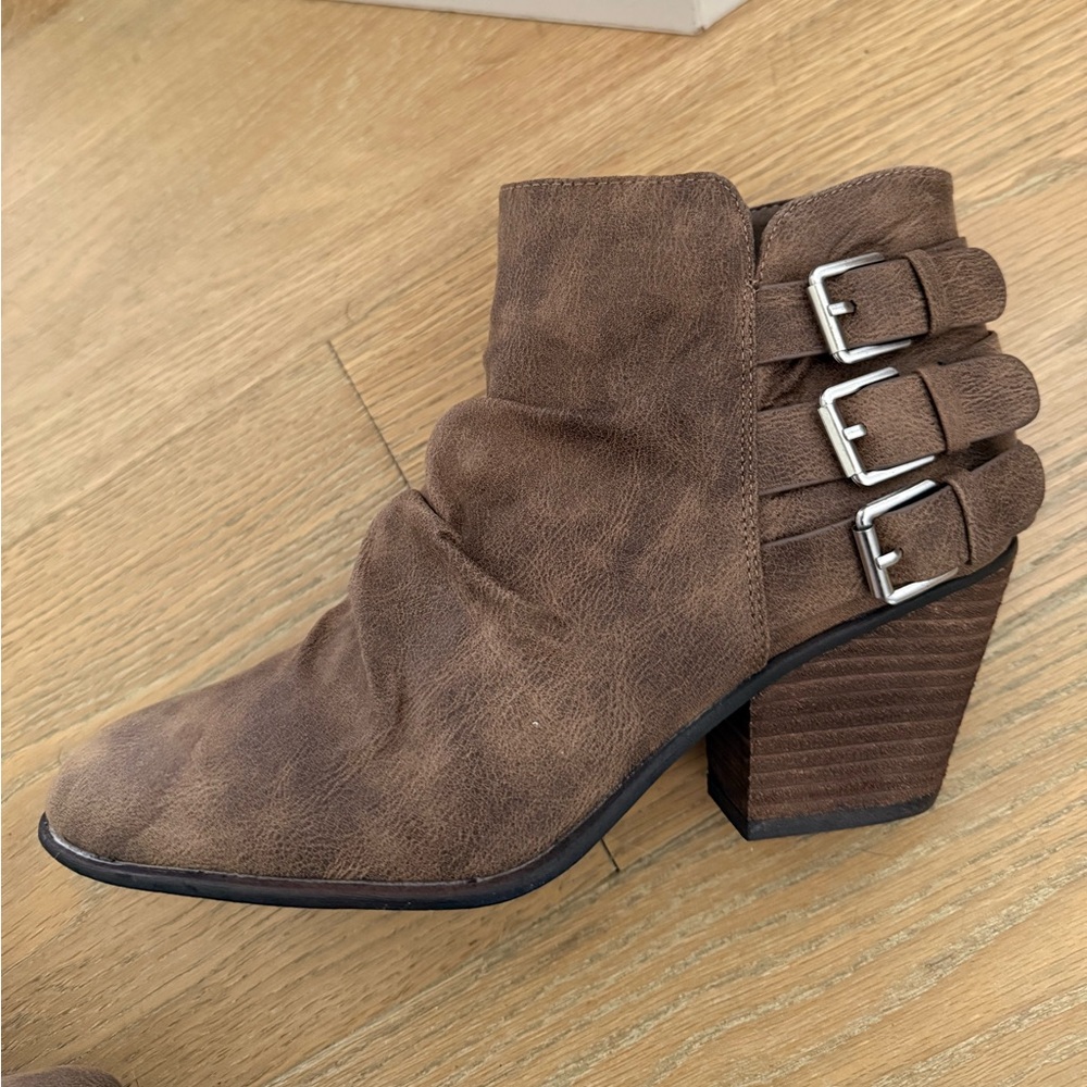 Report Triple Buckle Brown Ankle Booties